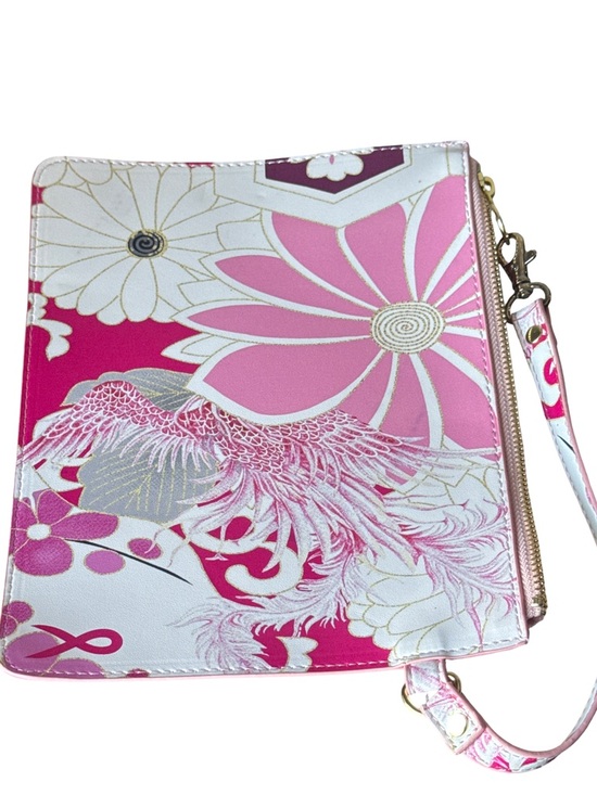 Chico's Handbags - Chico's Pink Floral Top-Handle Clutch with Gold Accents